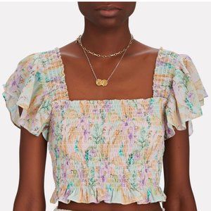 LoveShackFancy Floral Chiffon Smocked Crop Top